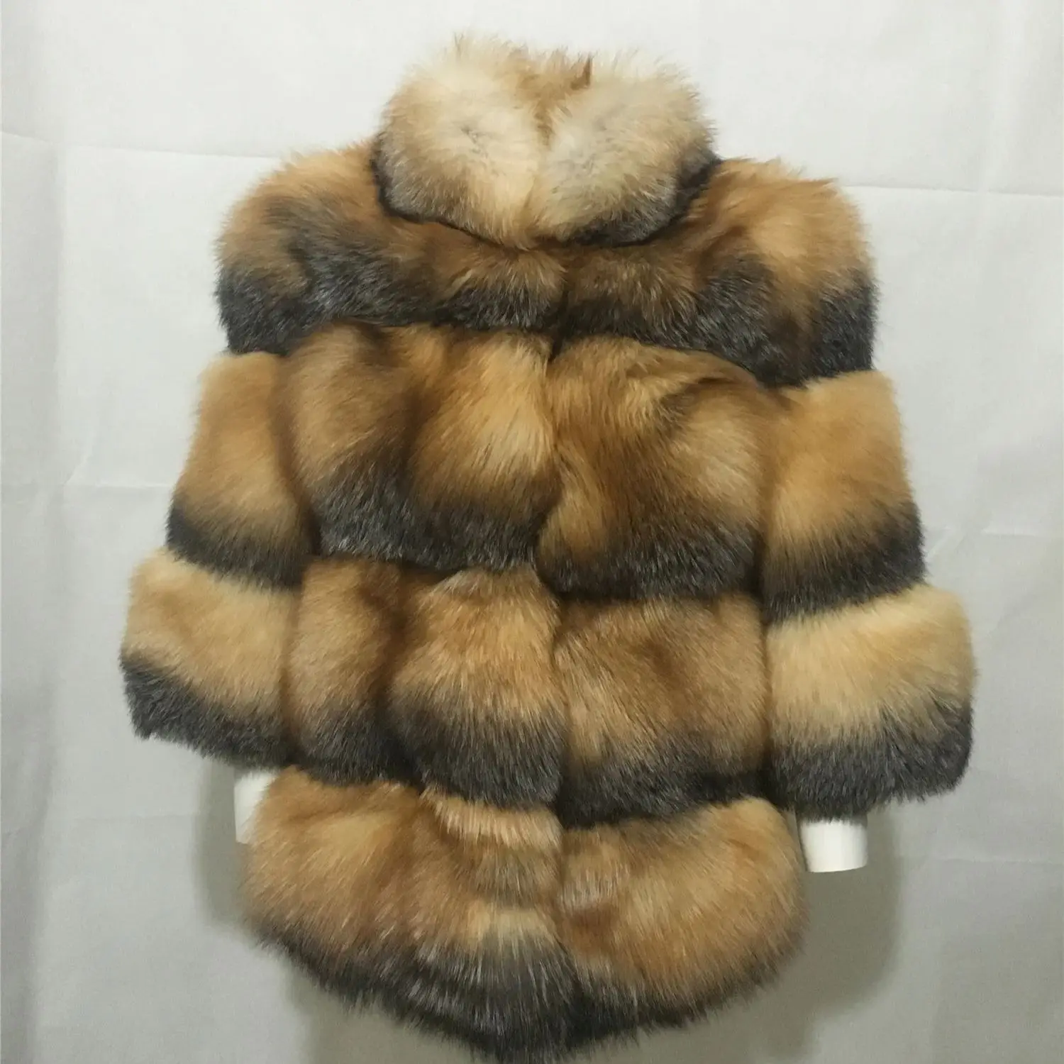 Real Natural Full Pelt Golden Island Fox Fur Coat With Lapel 210733 Women New Winter Warm Furry