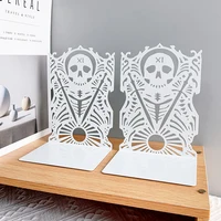White Skull Bookends Metal Craft Bookends Non-Slip Heavy Duty Bookends Gift for Book Lovers Desktop Office Supplies Iron Bookend 2