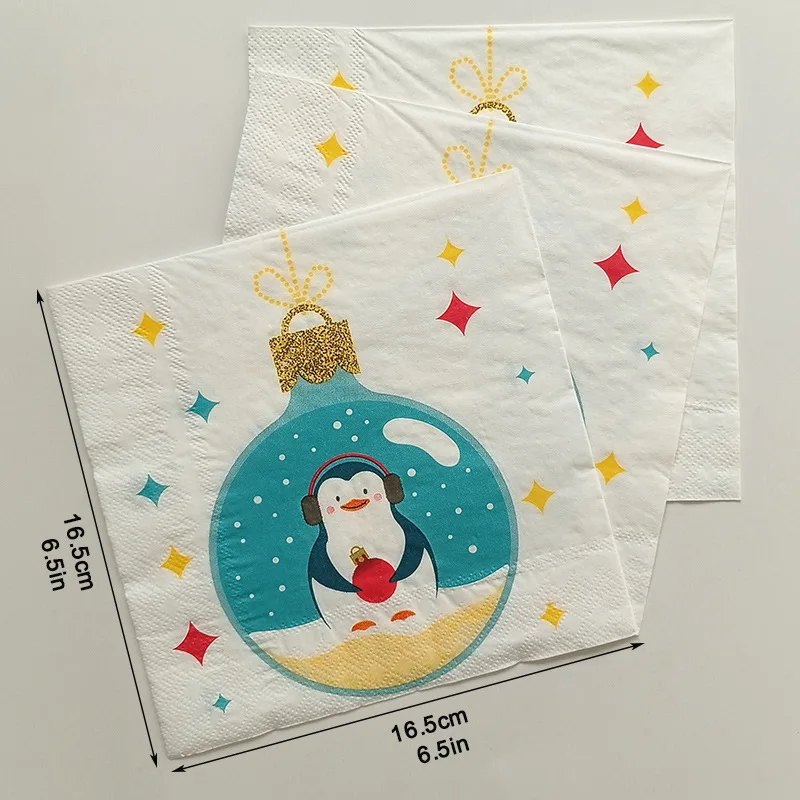 20pcs/Pac 33cm 2-Ply Penguin Light Bulb Christmas Elements Printed Napkins Christmas Party Disposable Paper Placemats