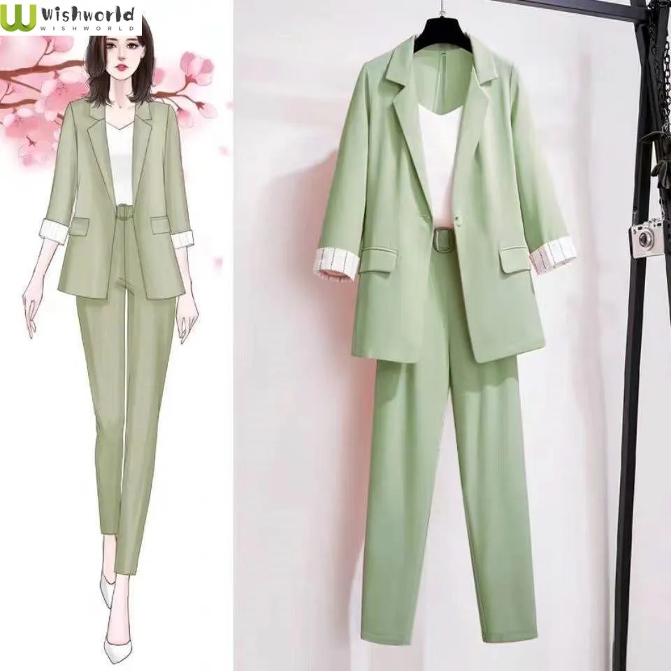 2022 Korean Spring and Autumn Fashion Casual Women's Suit Temperament Professional Suit Elegant Women's Three Piece Set