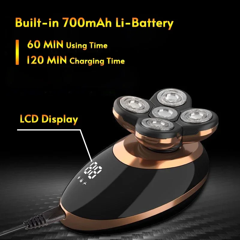 5 In 1 Electric Shaver For Men Bald Head Hair Clipper Nose Trimmer 5 Floating Blade Heads Shaving Beard Knife Rechargeable Razor 5