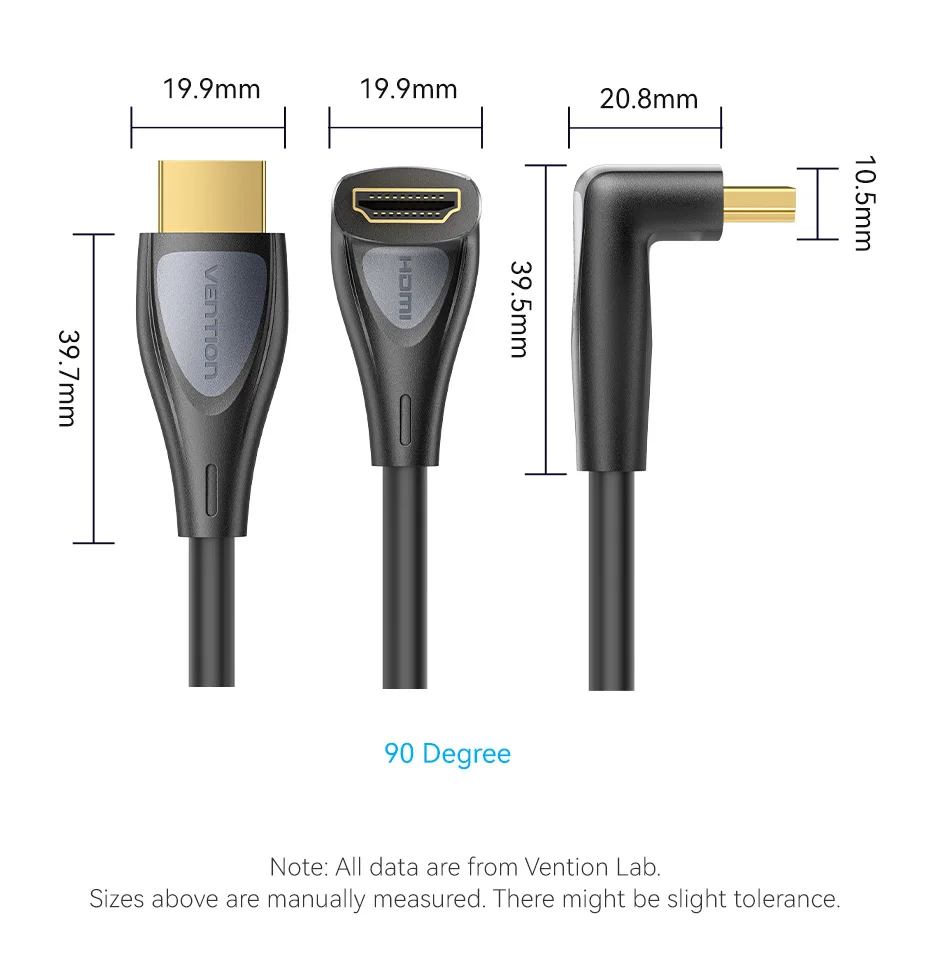 90° Angled HDMI 2.0 Cable 4K60Hz Ultra HD High-Speed Cord for Xiaomi TV Monitor