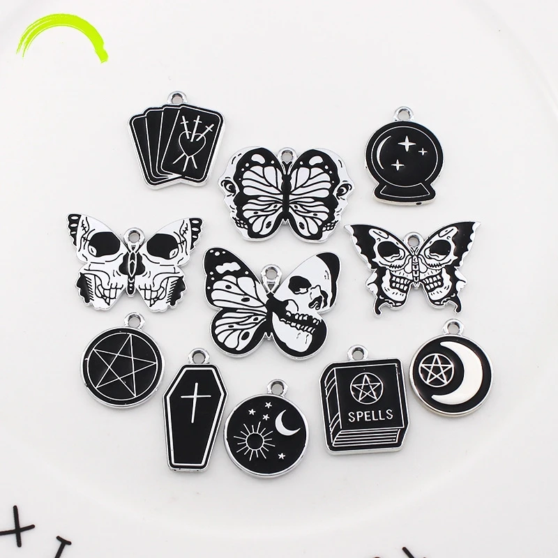

20pcs Vintage Black Halloween Charm Pendant for DIY Jewelry making Retro Silver Metal Charms for Women Bracelets Accessories