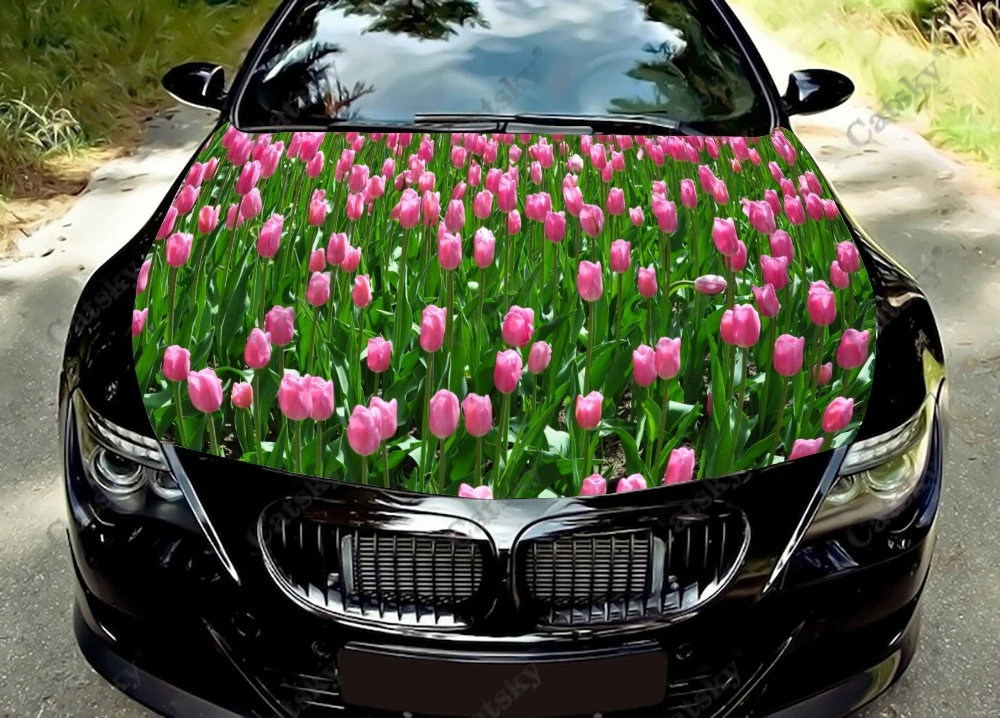 

Pink Tulip Women Car Hood Wrap Decal Decor, Vinyl Graphic Sticker, Truck Decal, Truck Graphic, Bonnet Wrap Decal, F150, CUSTOM