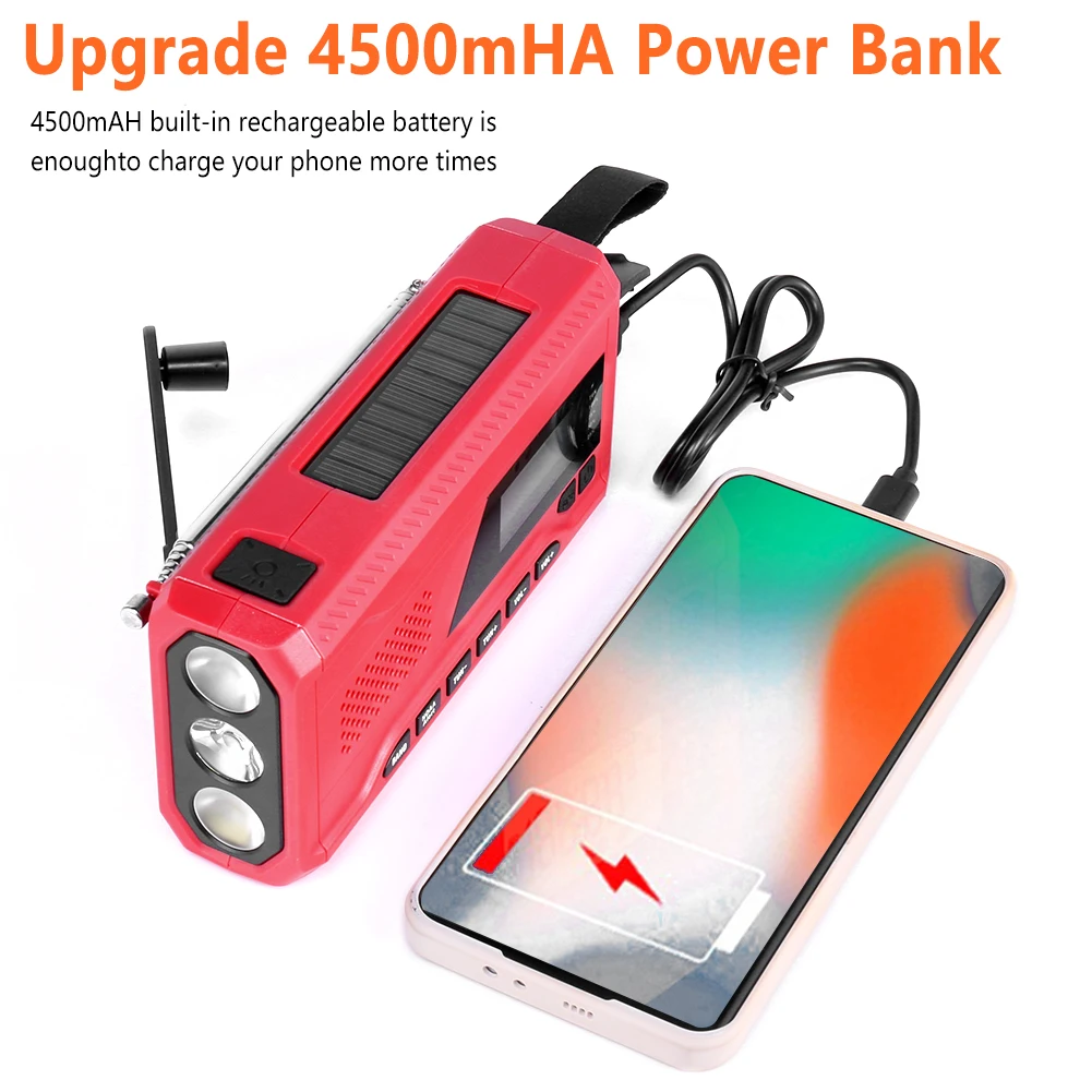 Solar Hand Crank Emergency Radio, EEEkit Portable NOAA Weather Radio with  AM/FM/WB, 3 LED Flashlight, Power Bank USB Charger, SOS Alarm