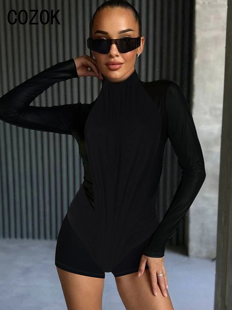 

Cozok Long Sleeve Ruched Jumpsuit Women Sexy Y2K Clothes O-Neck Bodycon Skinny Playsuit Elegant Party 2023 Autumn Winter Outift