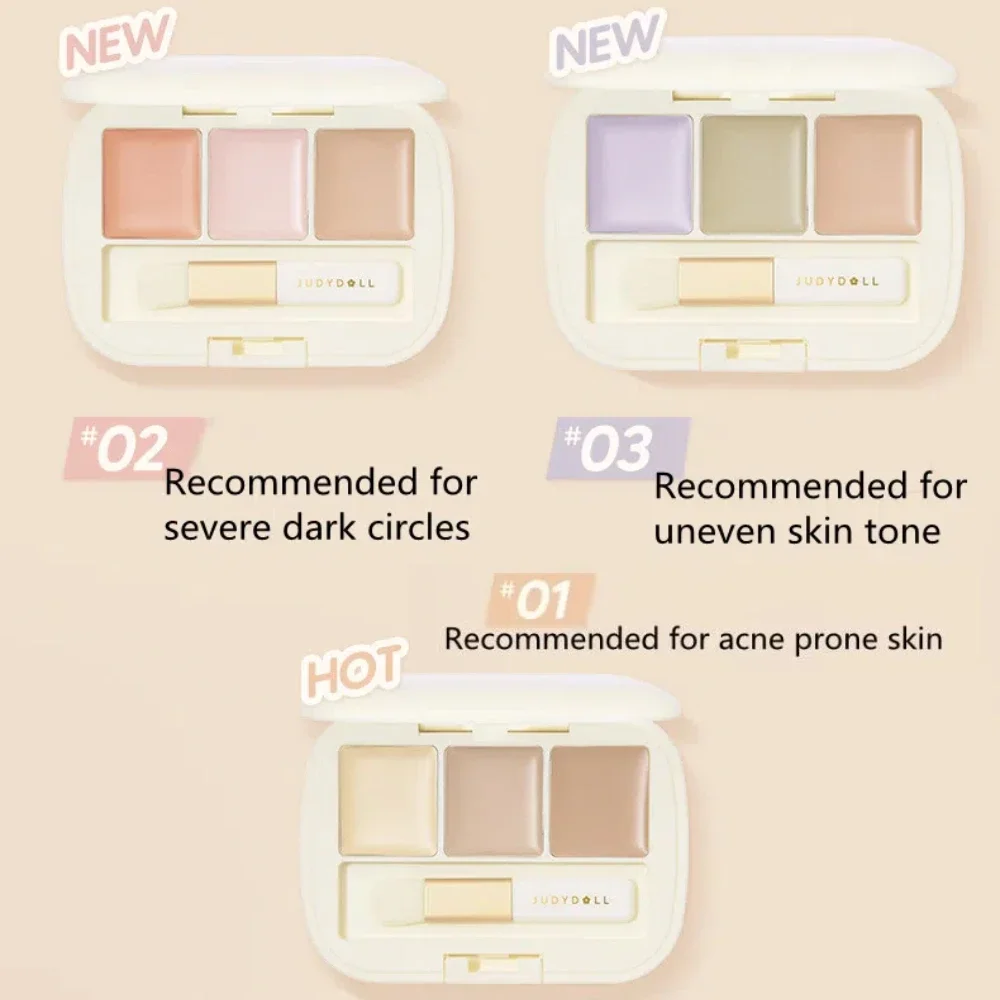 Judydoll Moisturizing Three-Color Concealer Palette High Coverage Long-Lasting Natural Waterproof Sweatproof Makeup Cosmetics_voghion.com