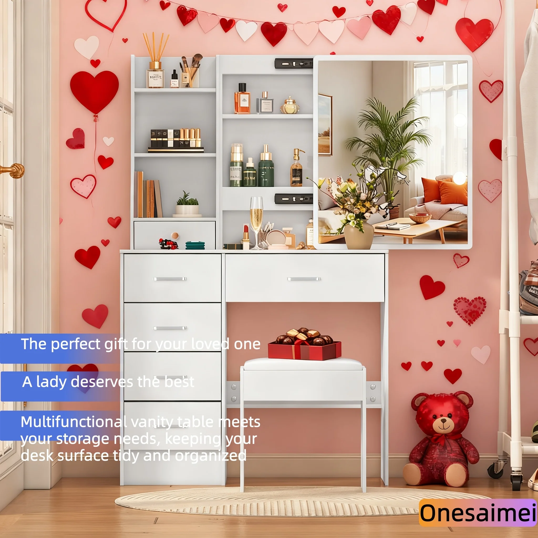 (Valentine's Day Gift) New Home Vanity Table with Makeup Mirror Features 3 Colour Modes and Adjustable Brightness