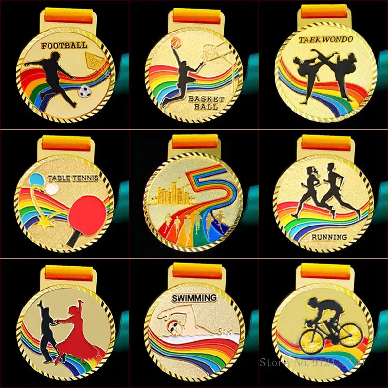 Custom Metal Sports Medal for football, table tennis, swimming, volleyball, taekwondo, dance competition, general sports, 10Pcs