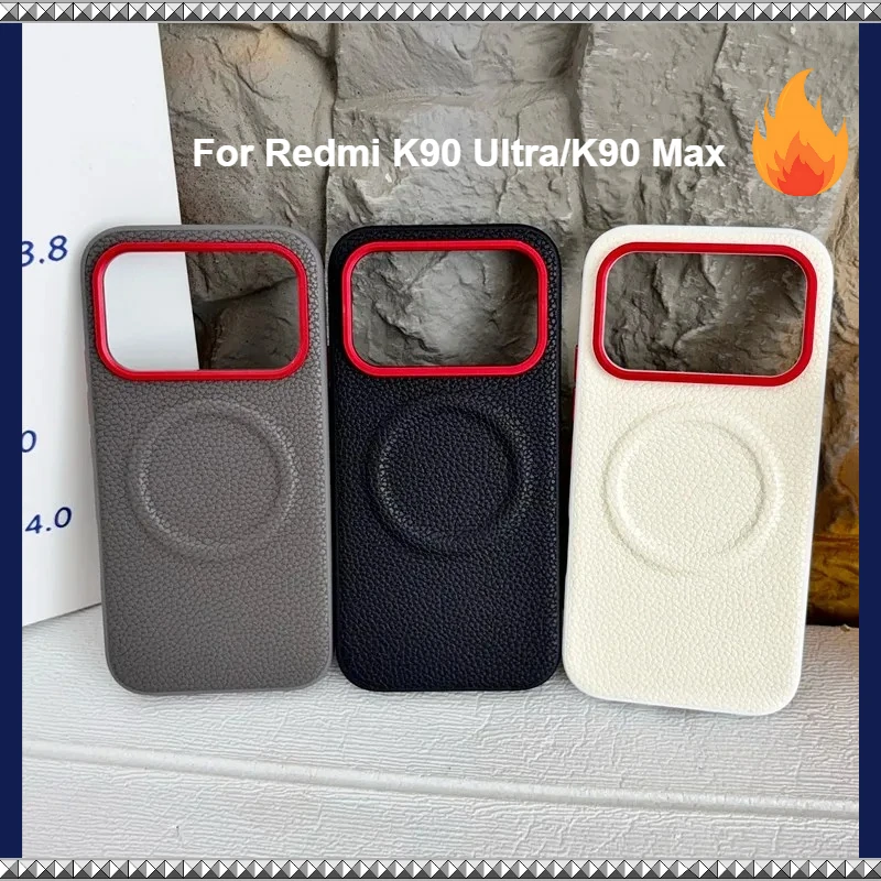 Minimalist Magnetic Lychee Pattern PU Leather Non-Slip Phone Case with Metal Camera Frame