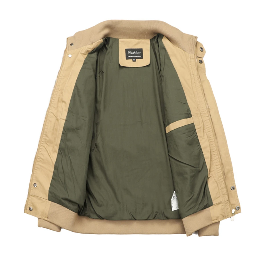 Cargo Jacket Men Fashion Casual Stand Collar Jacket Khaki Coat Spring Autumn Pilot Jackets Male Outerwear