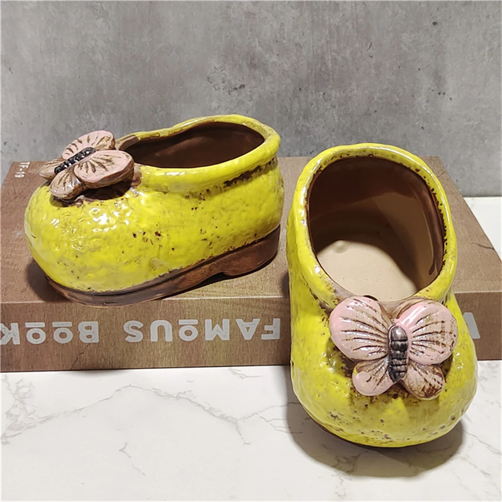 Flower Pot Plant Pot Creative Ceramic Succulent Flower Pot Personalized Retro Shoe Floral Accessories Breathabilityset Home Decoration