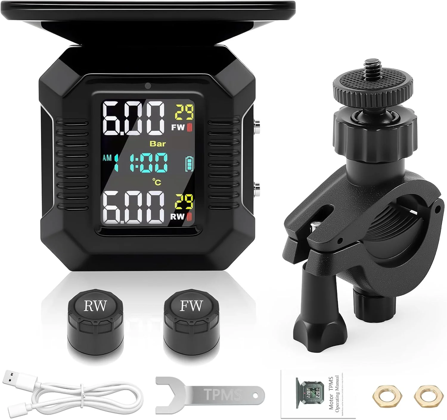 Système de surveillance de la pression des pneus de moto, affichage numérique LCD, charge sans fil, étanche, solaire, avec 2 capteurs externes