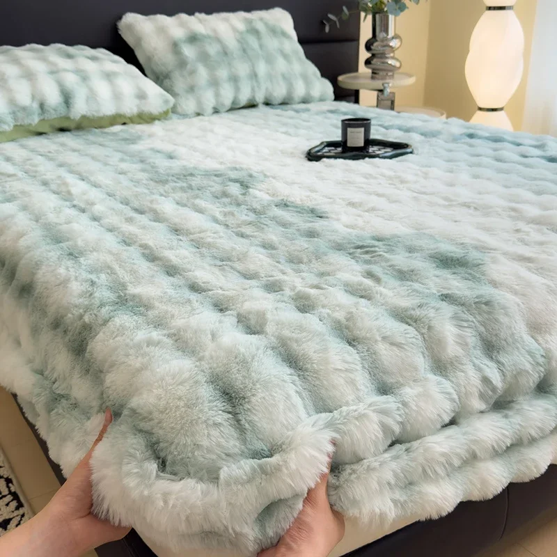 2024 new thickened rabbit plush mattress single piece winter warm plush sheet cover all-inclusive mattress protective cover 6