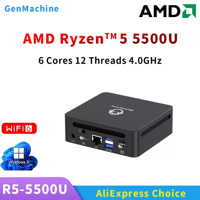 GenMachine Mini PC 5500U AMD Windows 11 Ryzen 2.1GHz jusqu'à 4.0GHz DDR4 3200Mhz WiFi6 NUC Pc de jeu bricolage ordinateur de jeu ordinateur 1