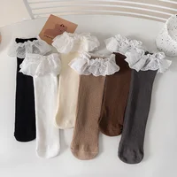 Retro Korean Princess Infant Ruffle Socken Autumn Breathable Children Cotton Stockings Cute Girl Baby Versatile Long Tube Socks 2