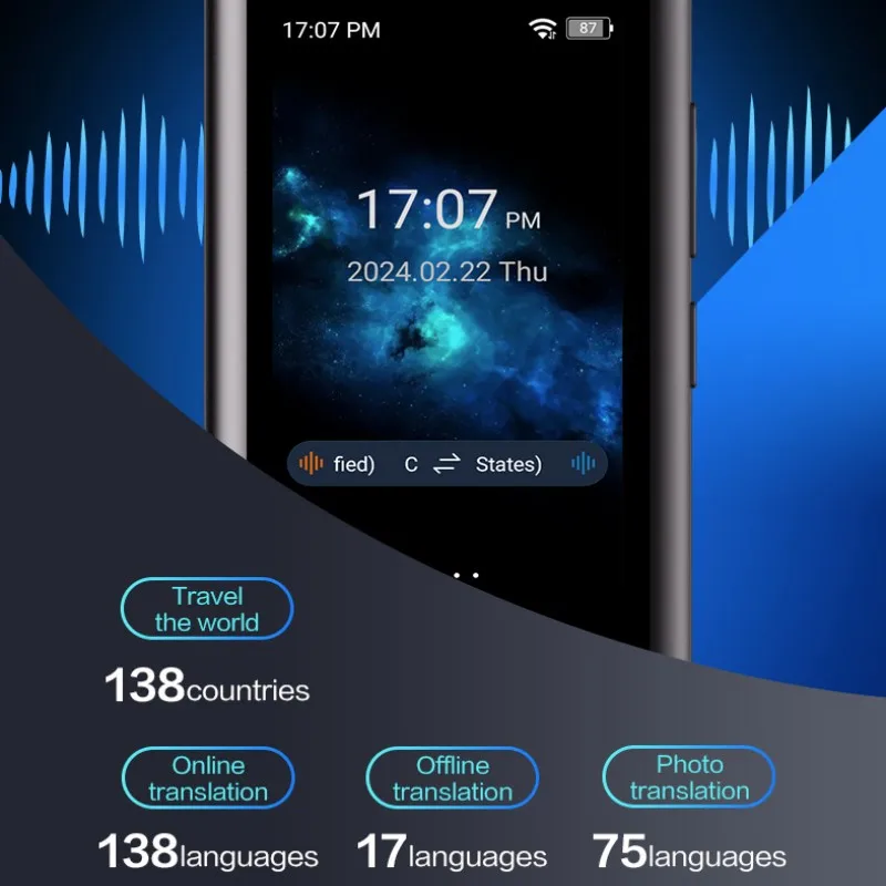 138 Multi-language 2-way Translator T17 Support Voice Recording Photo Translate WIFI ChatGPT Online/Offline Translation