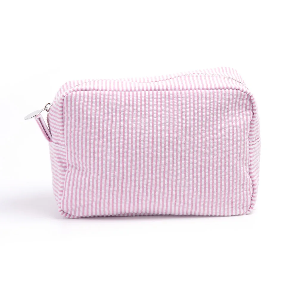 Embroidered Seersucker Cosmetic Bag Custom Name Women's Travel Toiletry Bag Personalized Stripe Gift Handbag Purse Bag for Lady 12 S72d453042b014ae1988cfe314d0a29436