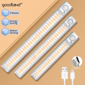 Goodland-Led 모션 센서 야간 조명, 스마트 옷장 조명 USB 충전식 야간 조명 무선 캐비닛 램프 방 벽