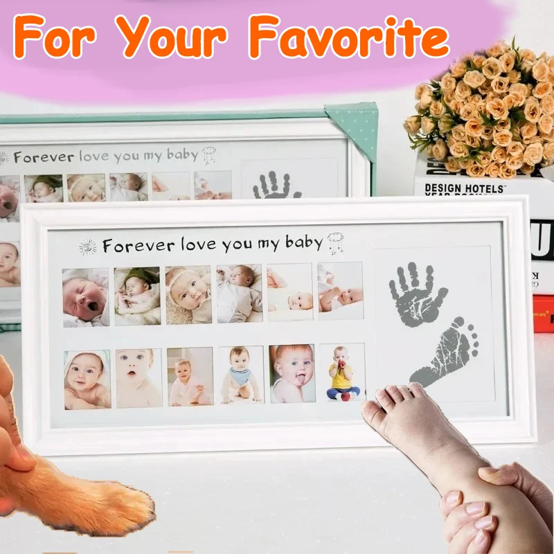 39X21 Cm Baby Growth Photo Frame 12 Months Hand and Foot Prints Memorial Infant One Year Old Growth Record Creative Photo Frame