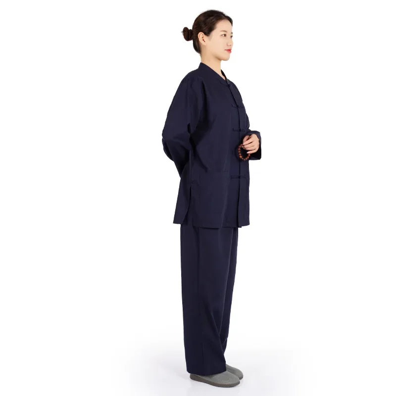 Buddhist Layman Clothes Set Top and Pants 4 Colors Haiqing Adults Meditation Clothes Traditional Chinese Nun Monk Suit