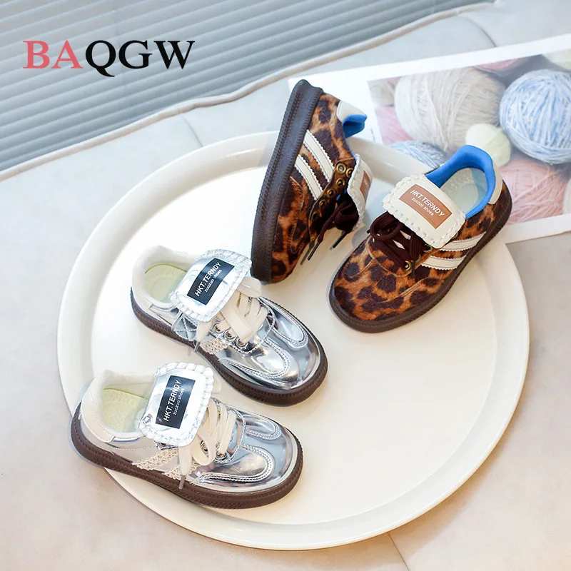 Children Boys Girls Leopard Horse Hair German Trainer Genuine Leather Sneakers Toddler Kid Light Breathable Sports Running Shoes 5