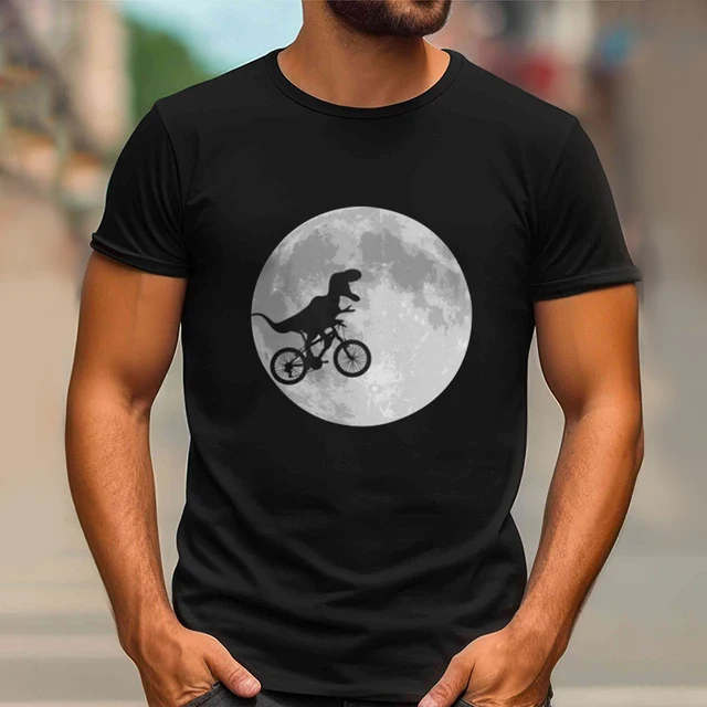 Camiseta de algodón con estampado de dinosaurio a la Luna para hombre, Camiseta deportiva cómoda de manga corta con cuello redondo, a la moda, divertida 1