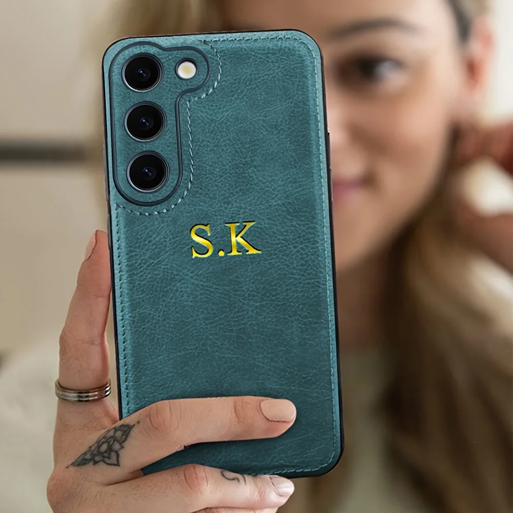 Personalized Luxury Cowhide Leather Phone Case with Custom Name Engraving
