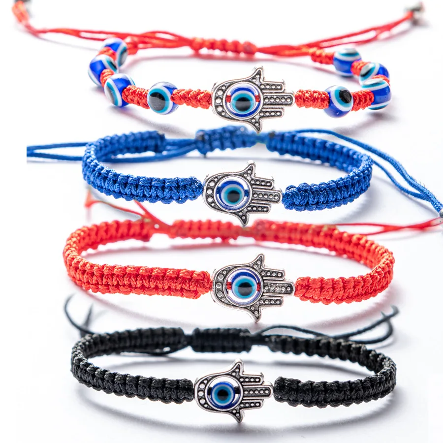 

20pcs Hamsa Hand Blue Evil Eye Beads Pendant Lucky Red Braided Rope Chain Bracelet For Women Men Jewelry
