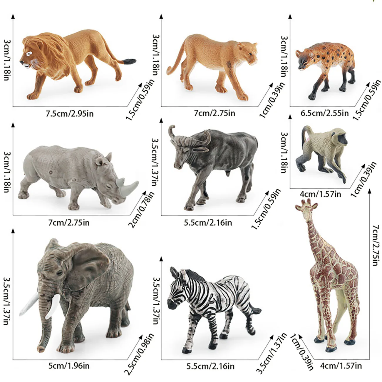 9Pcs Simulated South African Animals Zebra Lion Giraffe Lioness White Rhino African Elephant Model Toy Ornaments 5