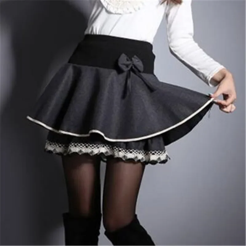 

Summer Slim Preppy Skirt Women Flower Bow Mini Tutu Style Elasticity Lace Skirts Shorts Lady High Waist Student