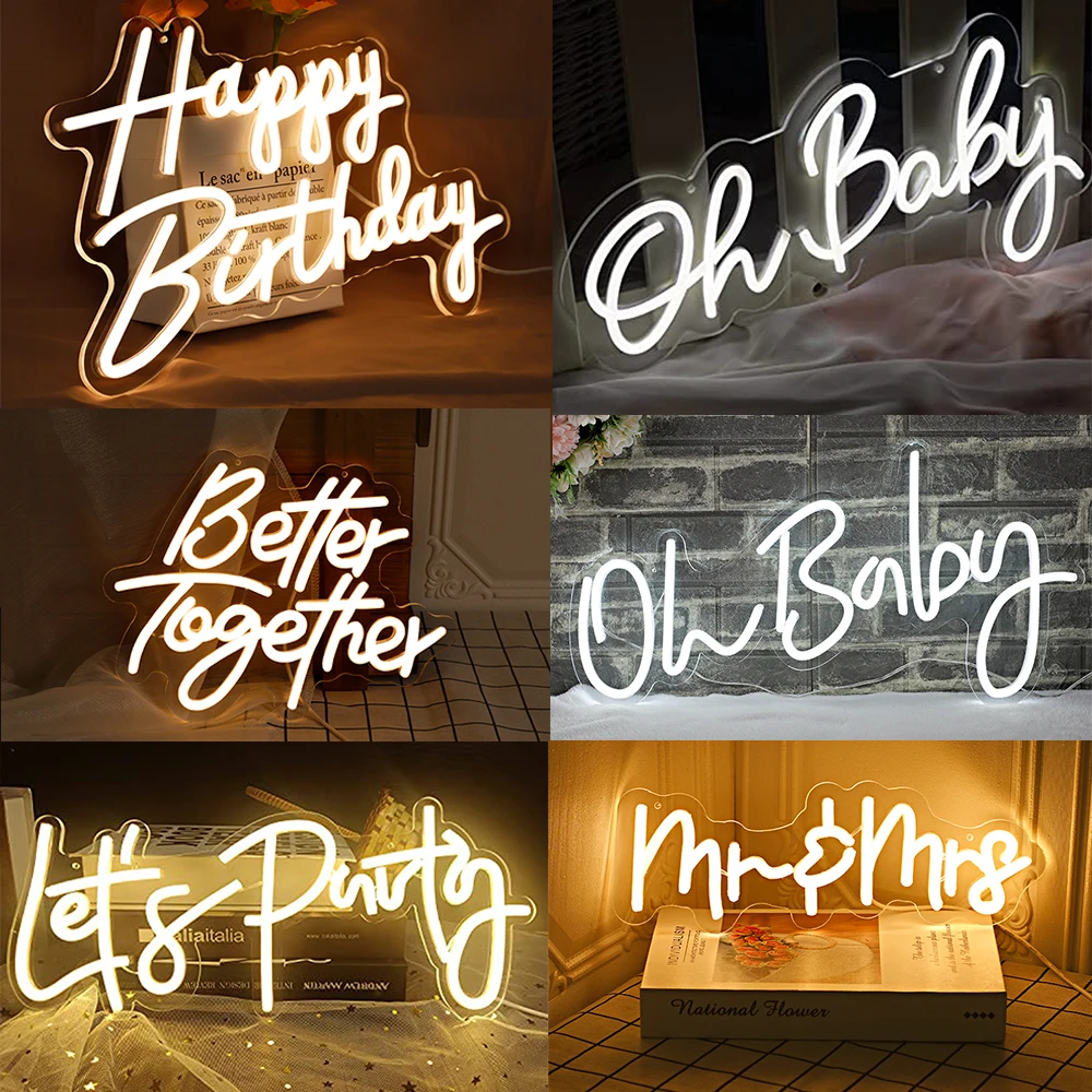 

Neon Sign Led Letters Lights Flex With Transparent Acrylic For Birthday Wedding Party Kawaii Neon Lights Decoration