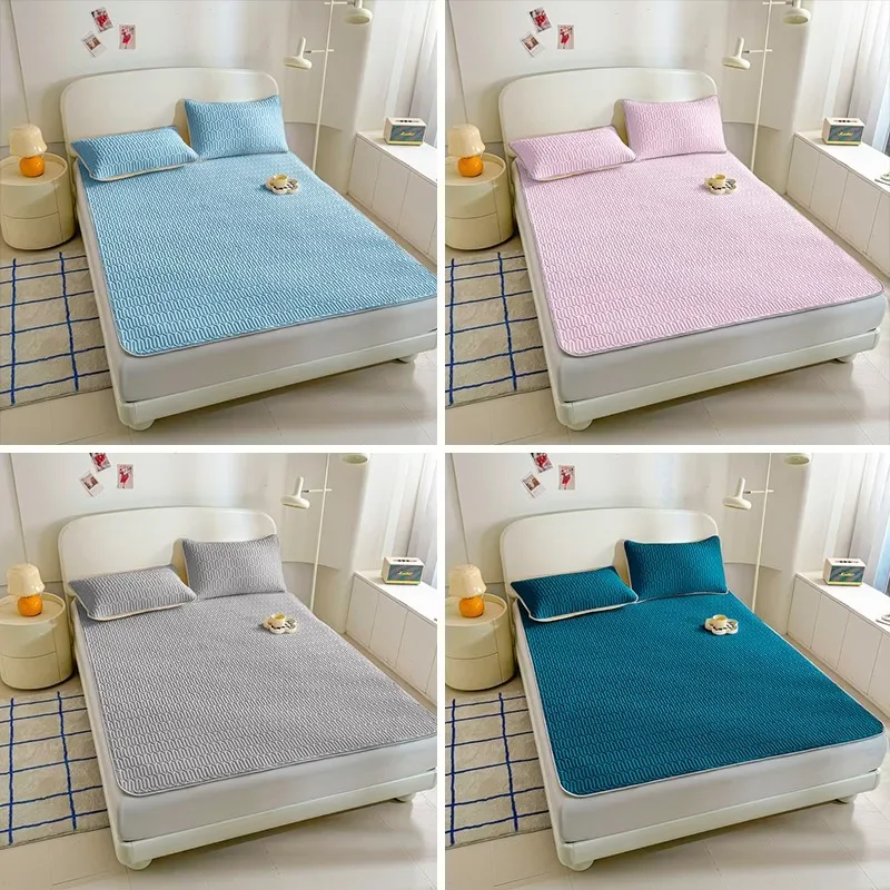 Latex Bed Sheets Bed Cover Washable Non-Slip Solid Covers Solid Color Mattress Topper Summer Bedspread For Summer Dust Mat