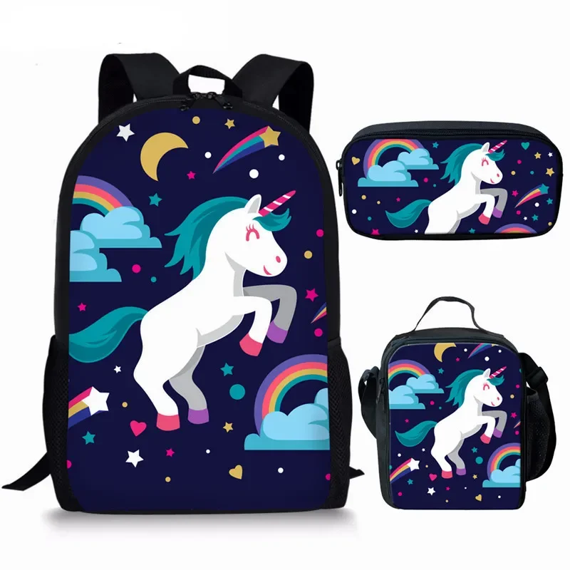 

Harajuku Novelty Funny Unicorn 3pcs/Set Backpack 3D Print School Student Bookbag Anime Laptop Daypack Lunch Bag Pencil Case