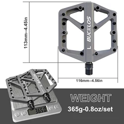 BUCKLOS Durable Nylon Flat Bike Pedals with Sealed Bearings (Gray)