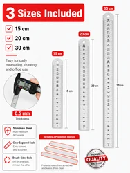 Premium Stainless Steel Ruler Set with Protective Sleeves - 3 Piece Edition (15cm, 20cm, 30cm) (3 pcs)