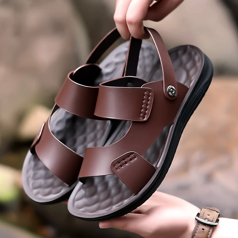 Summer Men's Leather Sandals Massage Sole for Business Outdoor Beach leather sandals summer sandals mens shoes