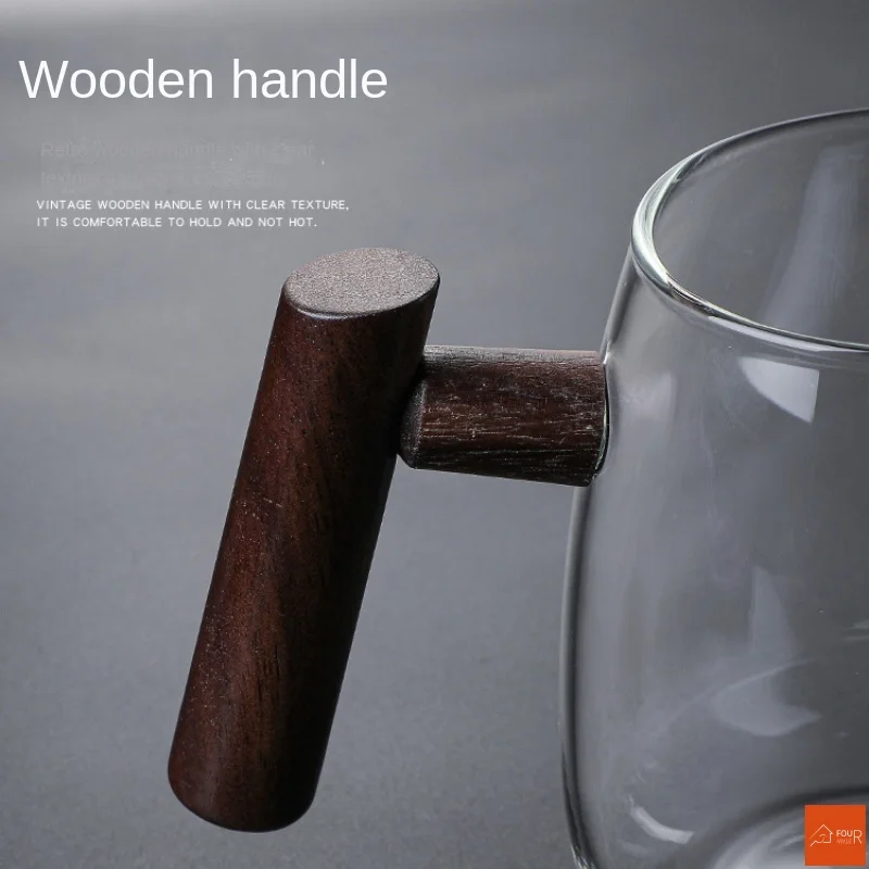 Ceainic de sticlă 480ML Mâner din lemn Ceremonia ceaiului chinezesc Set de ceainic transparent Filtru de ceașcă Oală din silicon cu bor înalt_voghion.com
