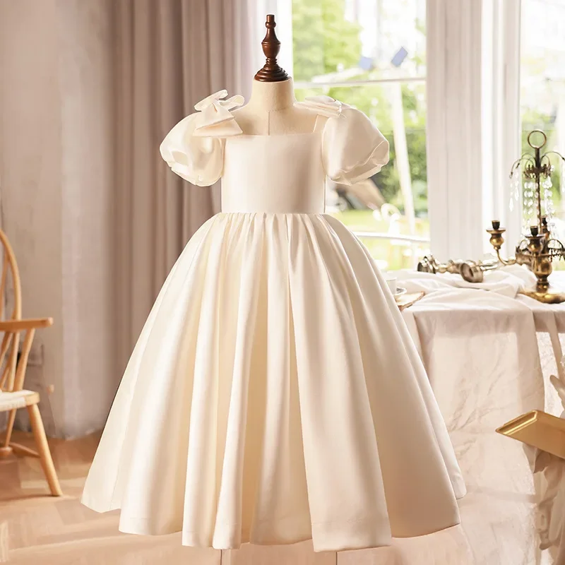 

2023 Evening Dress for Kids Baby Girls Luxurious Plain White Ball Gowns Teens Princess Dresses for Piano Performance Birthday