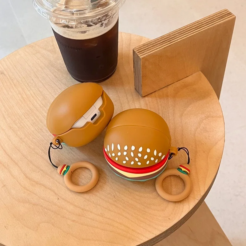 Cute Cartoon Hamburger Silicone Protective Case for Wireless Earbuds Charging Box
