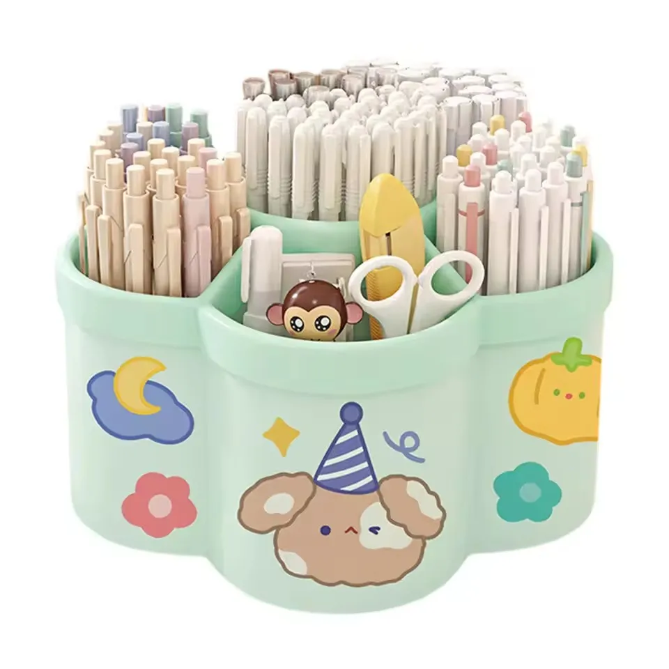 Lvjkes Portalápices Giratorio,Lapiceros Para Escritorio 11 Compartimentos,Gran Capacidad Mejorada Giratoria 360 °,Puede Acomodar Lápices,Bolígrafos De Colores,Varios Artículos De Papelería (Rosa