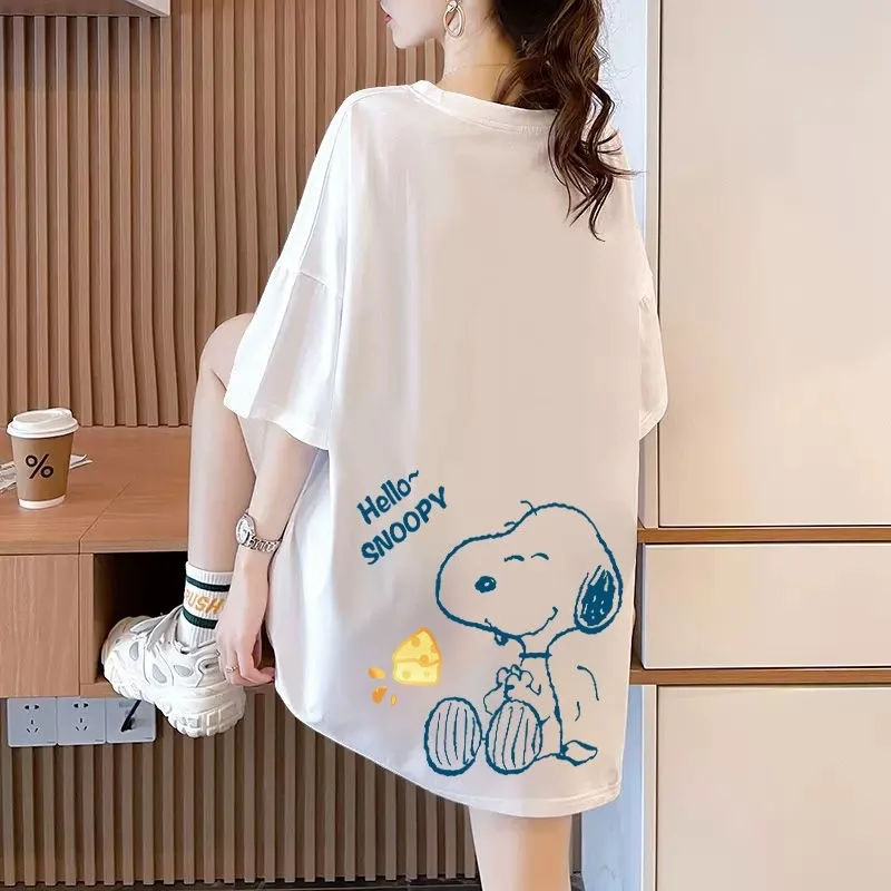 

Kawaii Cute Peanuts Top Pure Cotton Short-Sleeved Summer New Cartoon Animation Snoopy Printed Short-Sleeved T-Shirt Loose