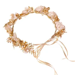 Elegant Handmade Golden Flower Headband for Women - Exquisite Wedding Hair Accessory (Gold)