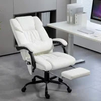 Massage Office Chair with 6 Vibrating Points, High Back Reclining Office Chair with Footrest and Remote, White 2