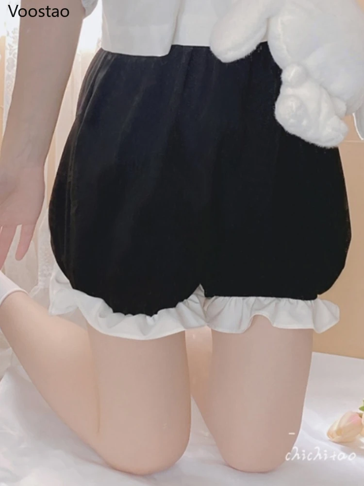 Sweet Chic Lolita Safety Shorts Japanese Women Gothic Lace Ruffles Stretchy Underpants Cute Short Pants Girly Kawaii JK Bloomers