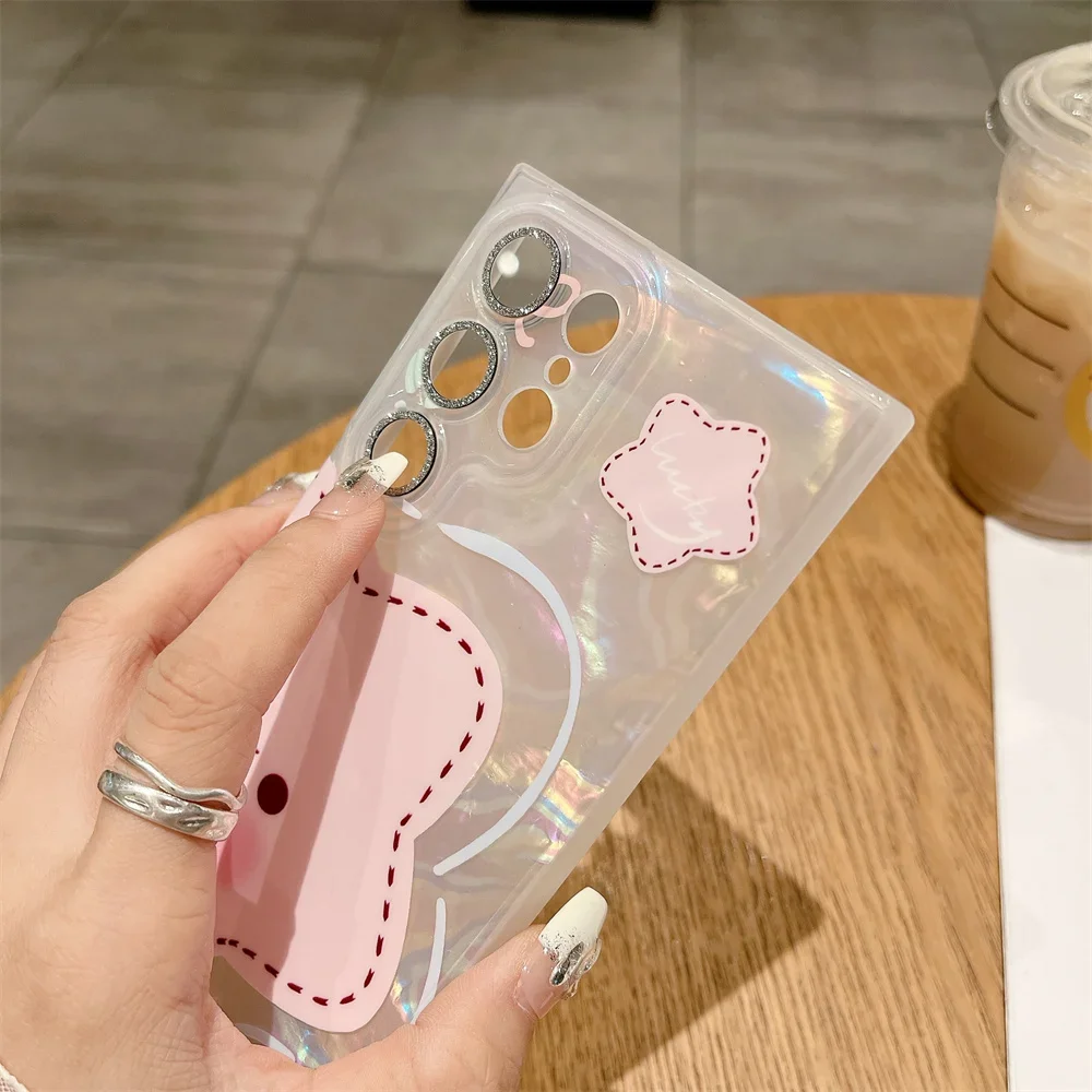 Luxury Gradient Laser Shell Case with Glitter Camera Protection and Cartoon Design