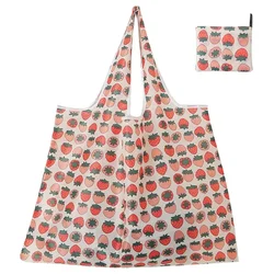 Eco - Friendly Reusable Foldable Nylon Shopping Bags - Large, Washable, and Durable (Strawberry)