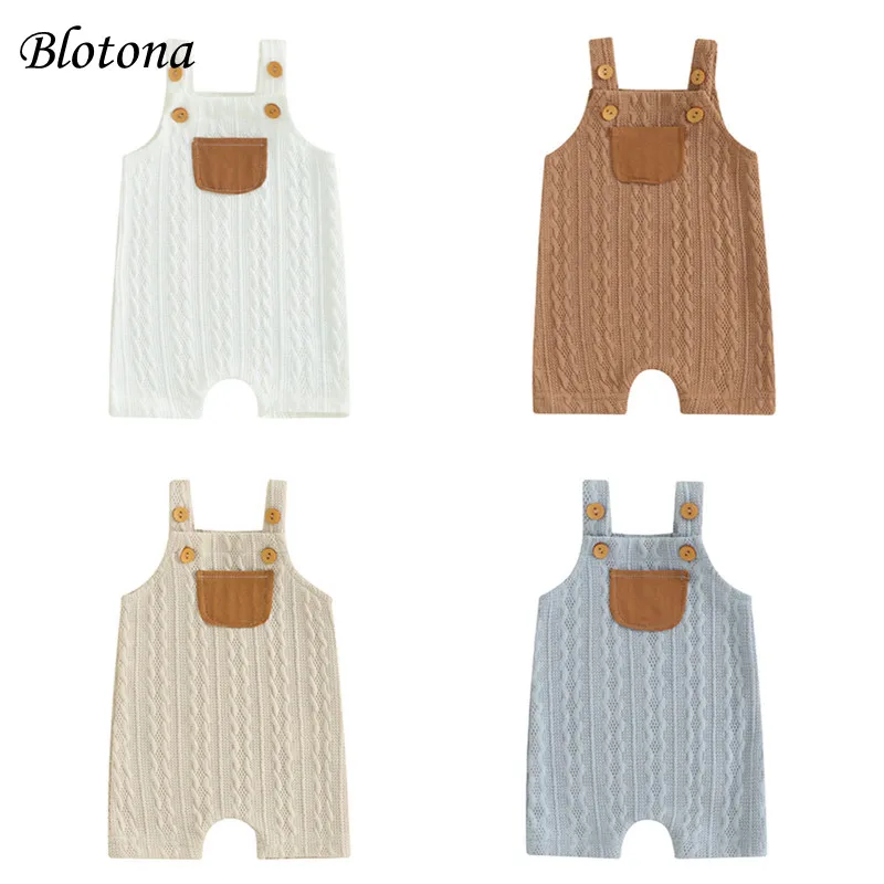

Blotona Baby Girls Boys Romper Contrast Pocket Buttons Straps Sleeveless Jumpsuits Summer Casual Clothes Infant Playsuits 0-18M