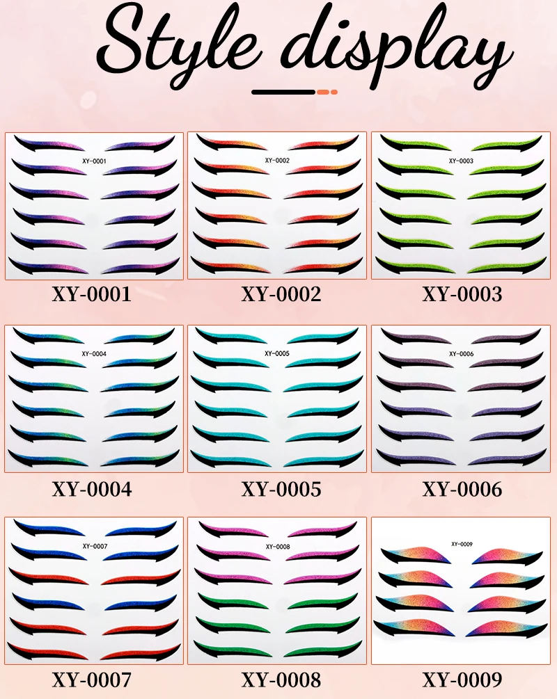 varianti adesivi eyeliner glitter XY 0001 0009 viola verde rosso blu multicolor