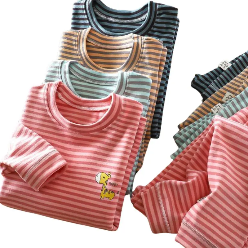 Children's Velvet Warm Thermal Suit Autumn Winter Underwear Pajamas Set Boys Girls Derung Tops + Pants 2pcs Outfit Kids Suit children underwear suits